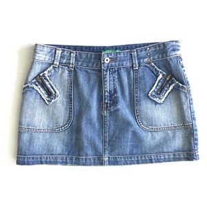 Billabong Denim Mini Skirt Studs Zipper Pockets 11
